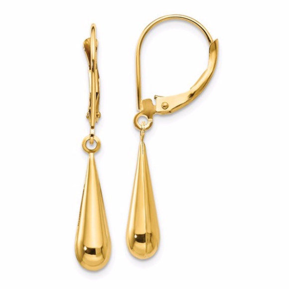 14k Teardrop Dangle Leverback Earrings